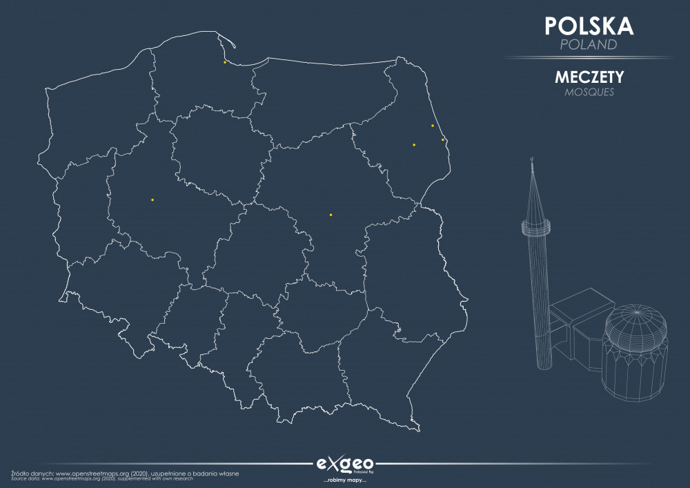 mapa religijna, mapa meczetów, meczety  w Polsce, islam w Polsce, islamizacja, exgeo, kartografia